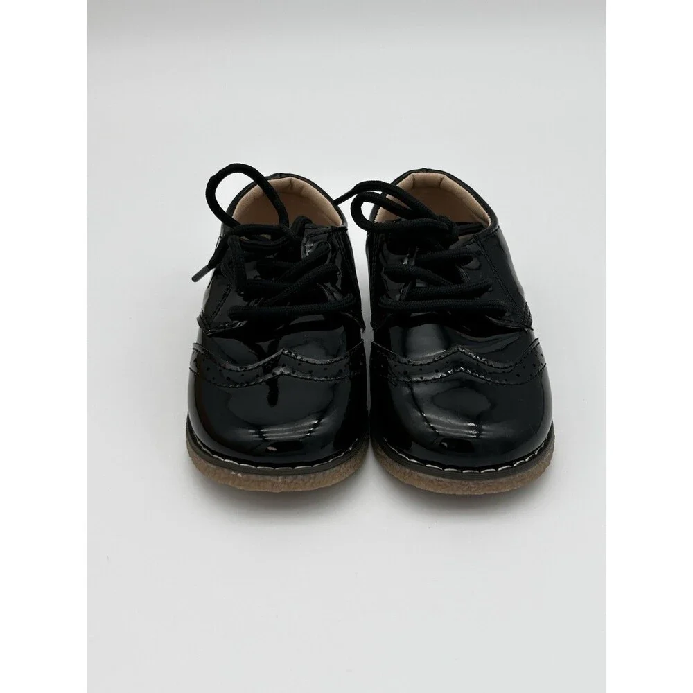 Wingtip Oxford Shoes Toddler Size 9.5 Black Gloss Boys Dress Shoes EU Size 26